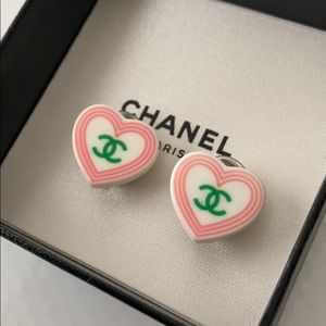 Vintage Chanel plastic heart clip on earrings
